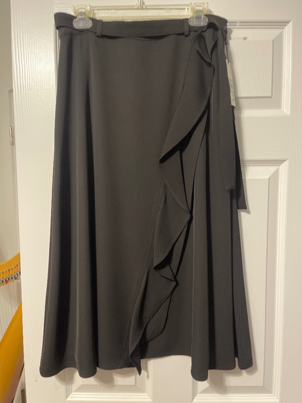 NWT Calvin Klein black knit A line skirt long ruffle size 8
